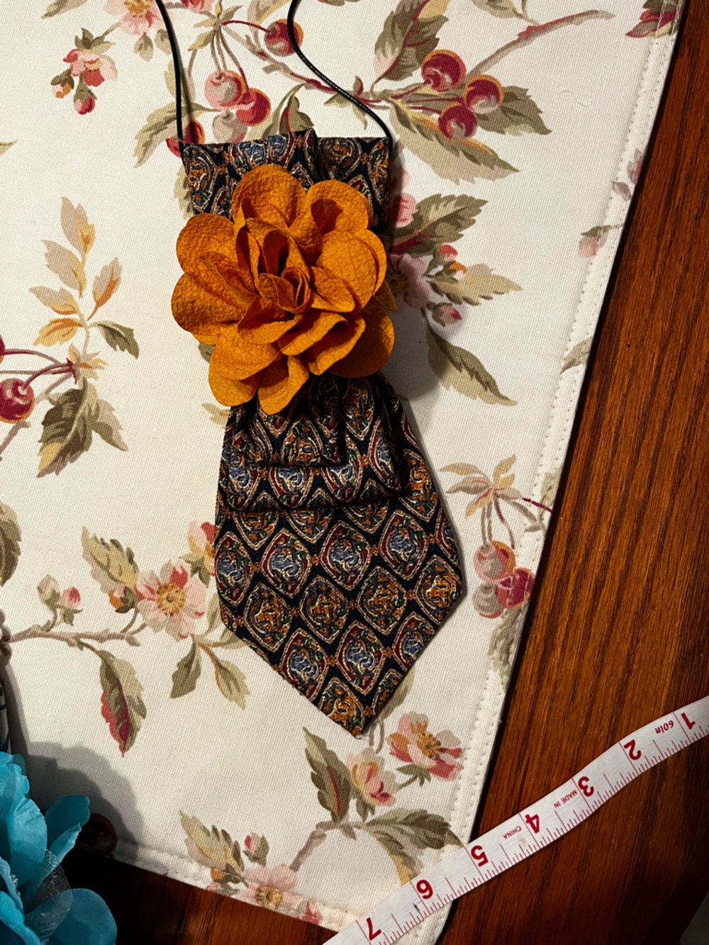 Paisley necktie necklace Tie with Burnt Orange Flower